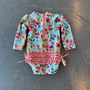 Vintage Y2k Floral Ruffle Butt Youth Baby Swim Suit One Piece Longsleeve 6-12M